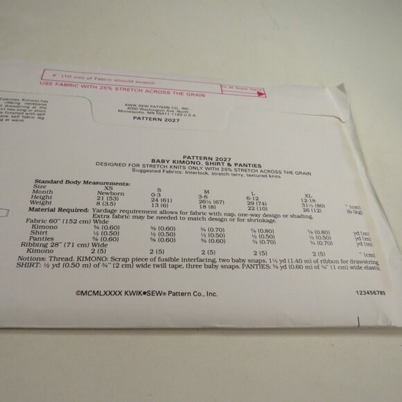 Kwik Sew 2027 Clothing Sewing Pattern NEW UNCUT XS-XL shirt, panties, swaddle - Picture 3 of 5